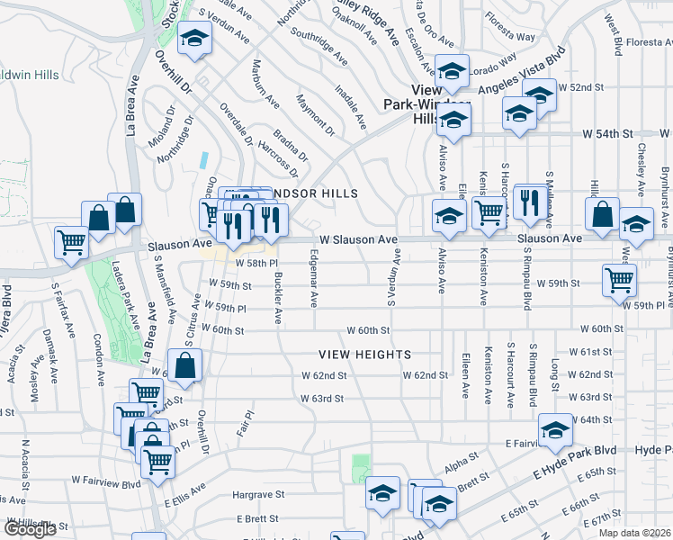 map of restaurants, bars, coffee shops, grocery stores, and more near 4226 West 59th Street in Los Angeles