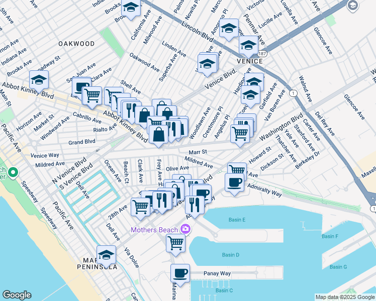 map of restaurants, bars, coffee shops, grocery stores, and more near 2329 Wilson Avenue in Los Angeles