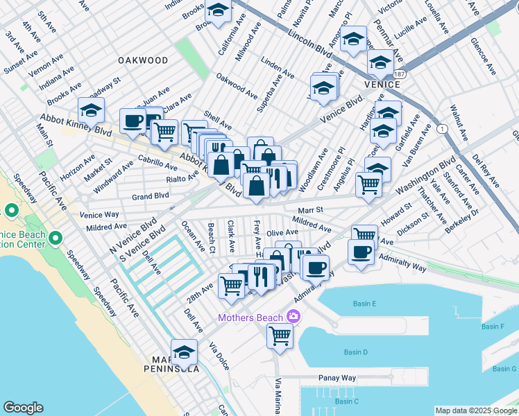 map of restaurants, bars, coffee shops, grocery stores, and more near 2322 Cloy Avenue in Los Angeles
