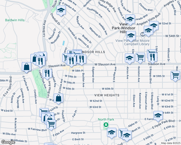 map of restaurants, bars, coffee shops, grocery stores, and more near 4312 West 58th Place in Los Angeles