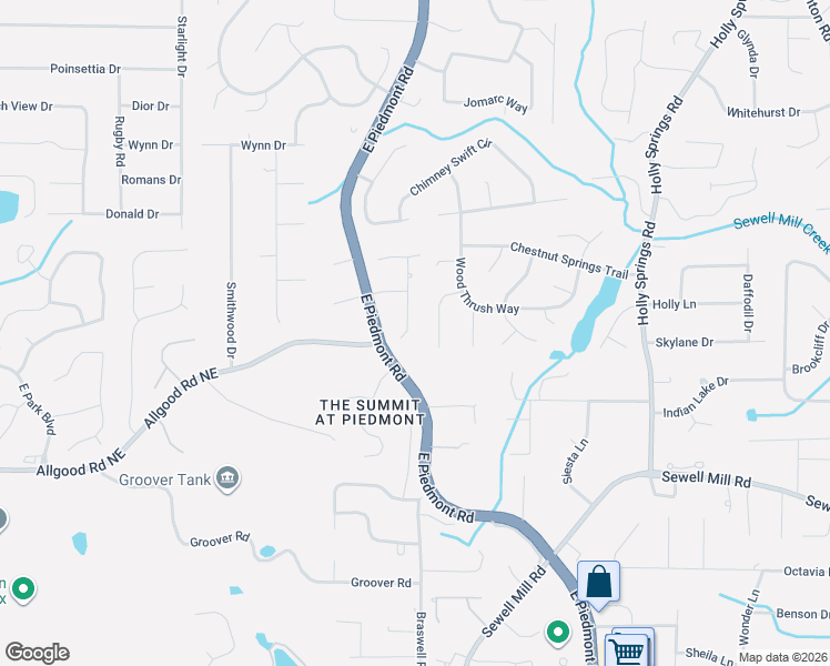map of restaurants, bars, coffee shops, grocery stores, and more near 1501 Brown Thrasher Lane Northeast in Marietta