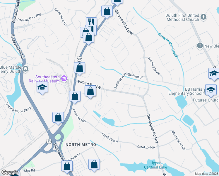 map of restaurants, bars, coffee shops, grocery stores, and more near 3178 Sharpton Drive in Duluth