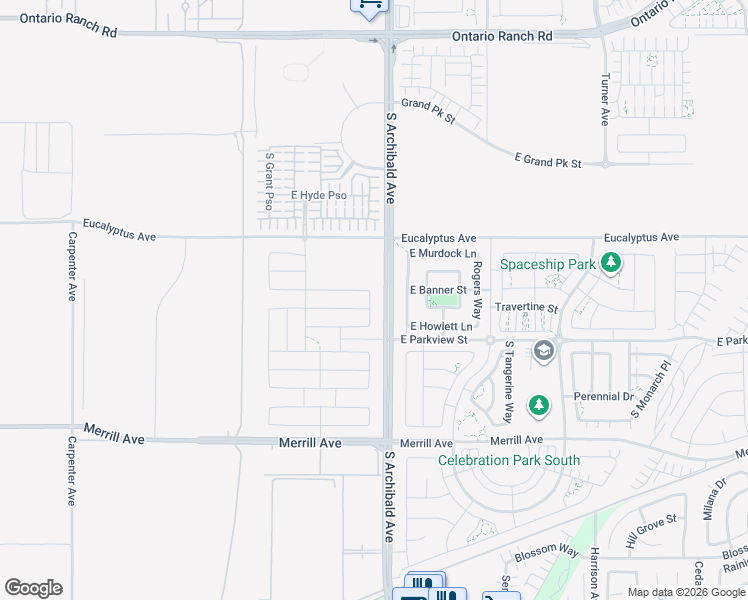 map of restaurants, bars, coffee shops, grocery stores, and more near 14634-14726 South Archibald Avenue in Ontario