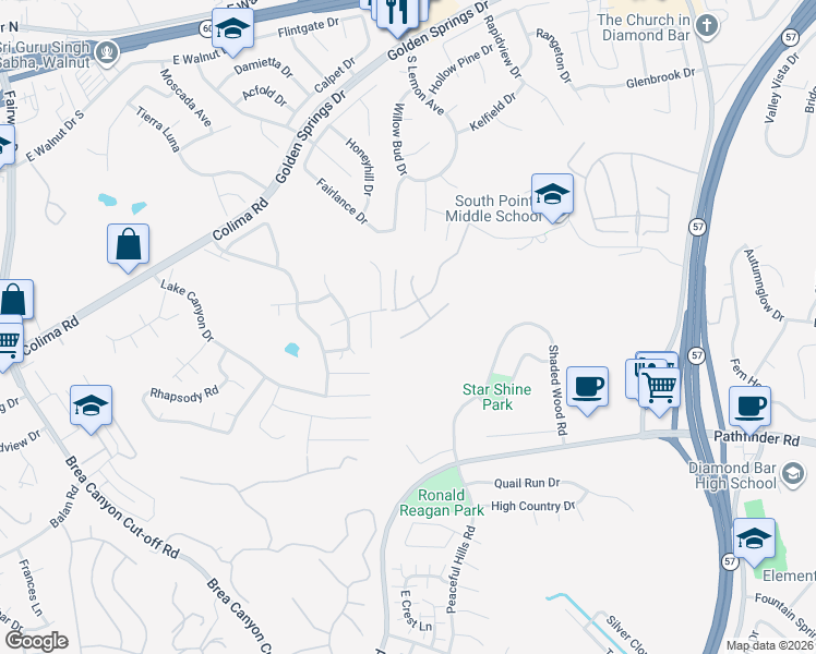 map of restaurants, bars, coffee shops, grocery stores, and more near 20618 Shepherd Hills Drive in Diamond Bar