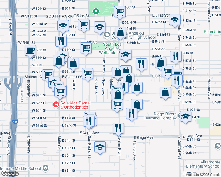 map of restaurants, bars, coffee shops, grocery stores, and more near 5838 Mettler Street in Los Angeles