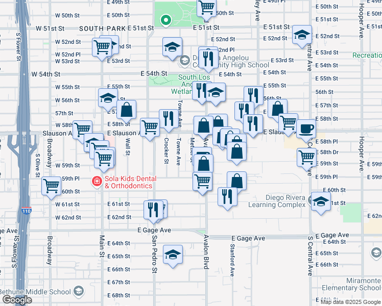 map of restaurants, bars, coffee shops, grocery stores, and more near 5838 Mettler Street in Los Angeles