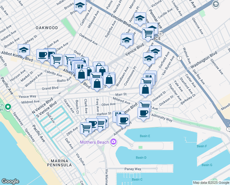map of restaurants, bars, coffee shops, grocery stores, and more near 510 Boccaccio Avenue in Los Angeles