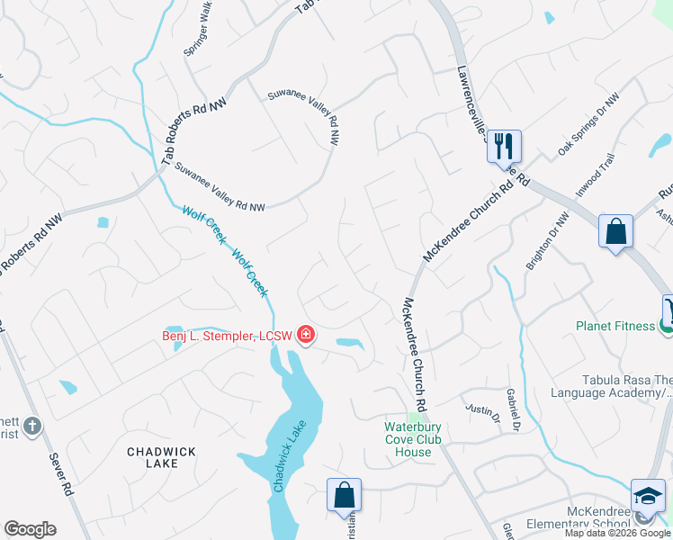 map of restaurants, bars, coffee shops, grocery stores, and more near 1559 Hillary Cove Court in Lawrenceville