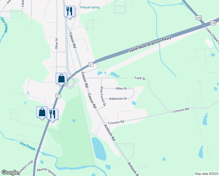 map of restaurants, bars, coffee shops, grocery stores, and more near 252 Tuck Street in Cedartown