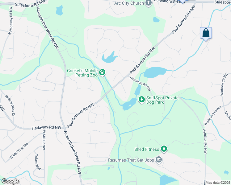 map of restaurants, bars, coffee shops, grocery stores, and more near 3853 Paul Samuel Road Northwest in Kennesaw