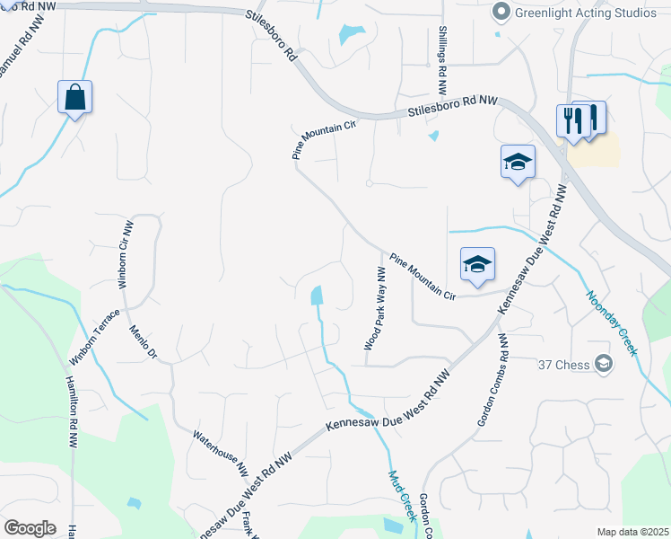map of restaurants, bars, coffee shops, grocery stores, and more near 1435 Willis Lake Drive in Kennesaw