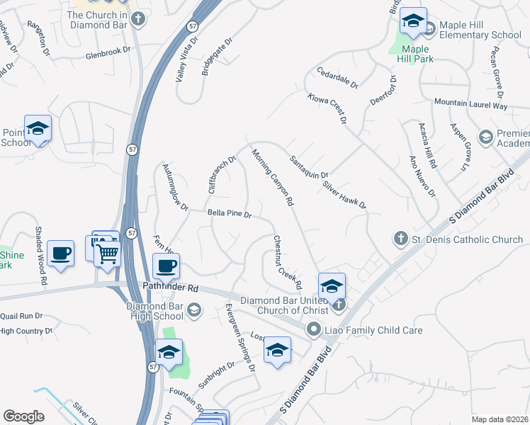 map of restaurants, bars, coffee shops, grocery stores, and more near 1826 Wellspring Drive in Diamond Bar