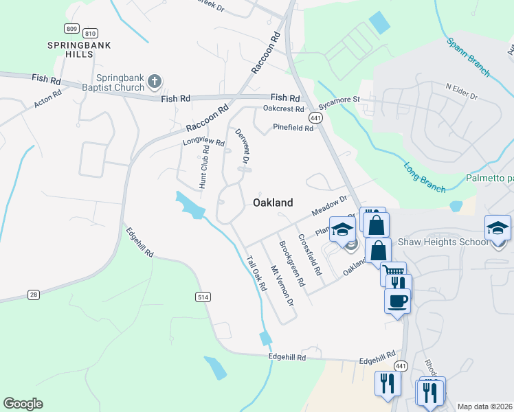 map of restaurants, bars, coffee shops, grocery stores, and more near 11 Valleybrook Court in Sumter