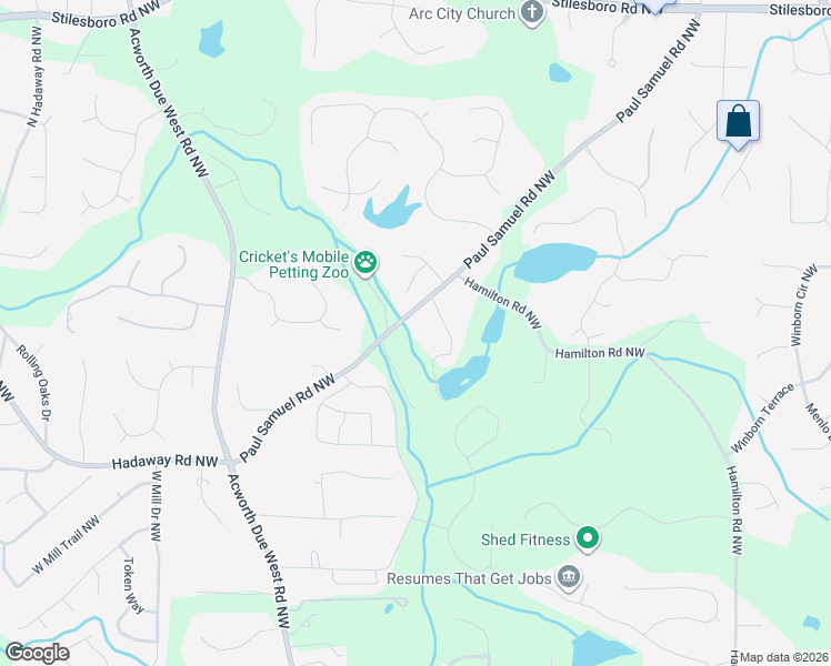 map of restaurants, bars, coffee shops, grocery stores, and more near 3853 Paul Samuel Road Northwest in Kennesaw