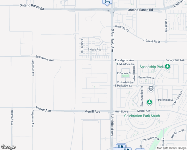 map of restaurants, bars, coffee shops, grocery stores, and more near 14610 Archibald Avenue in Ontario