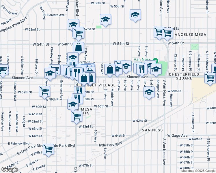 map of restaurants, bars, coffee shops, grocery stores, and more near 5818 8th Avenue in Los Angeles