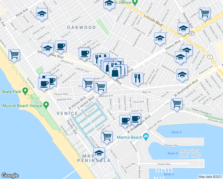 map of restaurants, bars, coffee shops, grocery stores, and more near in 