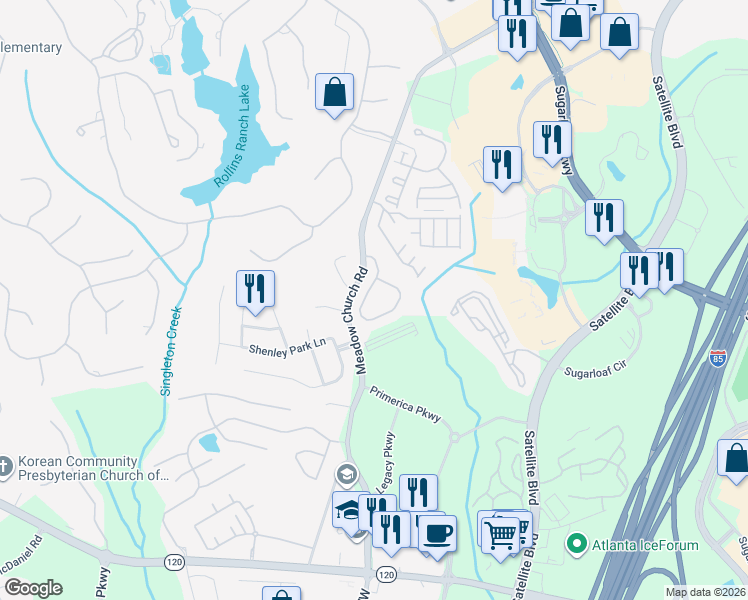map of restaurants, bars, coffee shops, grocery stores, and more near 2627 Gadsen Walk Northwest in Duluth