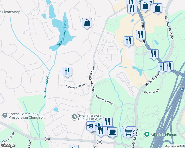 map of restaurants, bars, coffee shops, grocery stores, and more near 2618 Gadsen Walk Northwest in Duluth