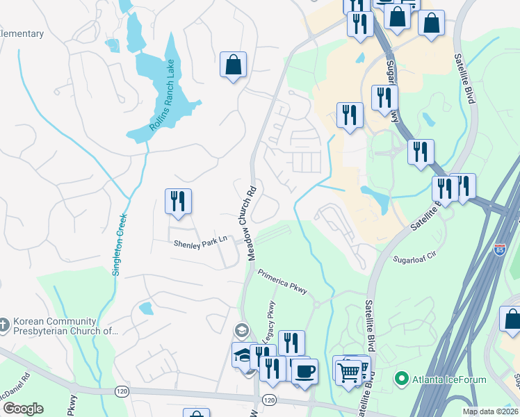 map of restaurants, bars, coffee shops, grocery stores, and more near 2627 Gadsen Walk Northwest in Duluth