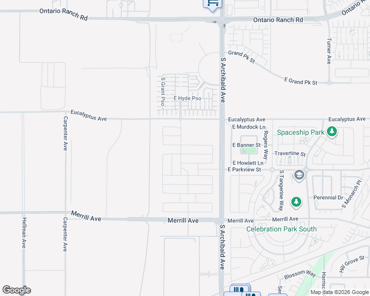 map of restaurants, bars, coffee shops, grocery stores, and more near 14610 Archibald Avenue in Ontario
