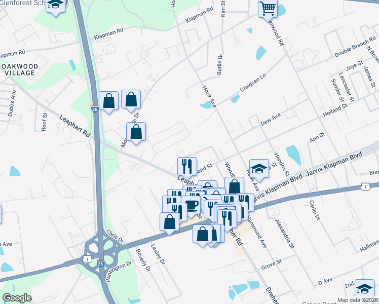 map of restaurants, bars, coffee shops, grocery stores, and more near 2218 Hook Lawn Drive in West Columbia