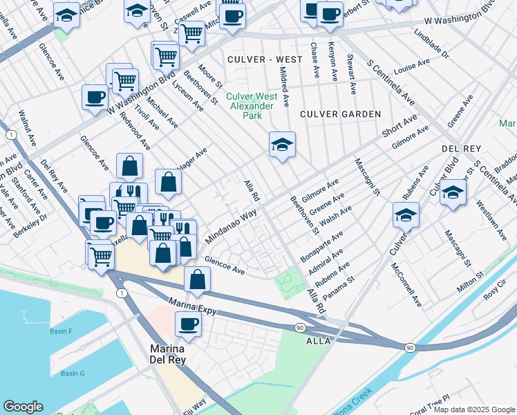 map of restaurants, bars, coffee shops, grocery stores, and more near in Los Angeles
