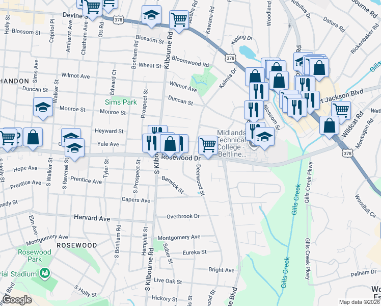 map of restaurants, bars, coffee shops, grocery stores, and more near 3920 Yale Avenue in Columbia