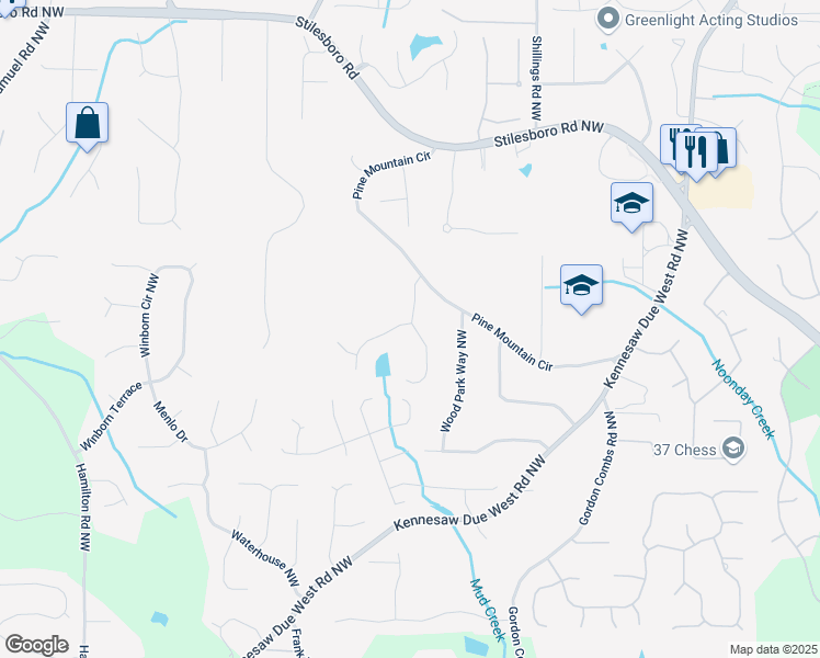 map of restaurants, bars, coffee shops, grocery stores, and more near 1435 Willis Lake Drive in Kennesaw