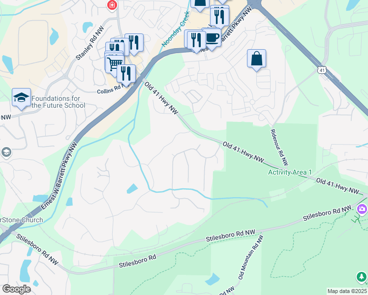 map of restaurants, bars, coffee shops, grocery stores, and more near 1438 Kings Park Drive in Kennesaw