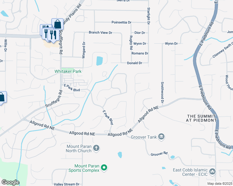 map of restaurants, bars, coffee shops, grocery stores, and more near 1549 Tappahannock Trail in Marietta