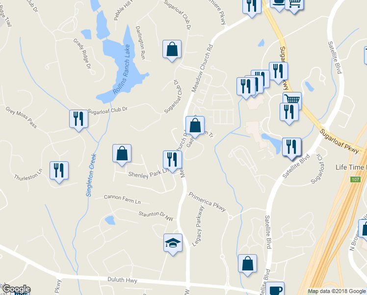 map of restaurants, bars, coffee shops, grocery stores, and more near 2622 Gadsen Walk Northwest in Duluth