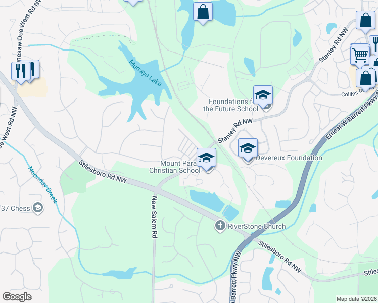 map of restaurants, bars, coffee shops, grocery stores, and more near 1464 Winterfield Court Northwest in Kennesaw