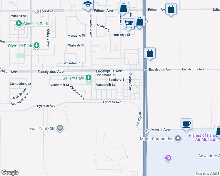 map of restaurants, bars, coffee shops, grocery stores, and more near 6842 Morehouse Street in Chino