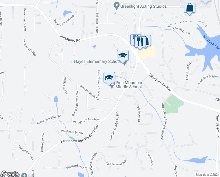 map of restaurants, bars, coffee shops, grocery stores, and more near 2720 Pine Mountain Circle in Kennesaw