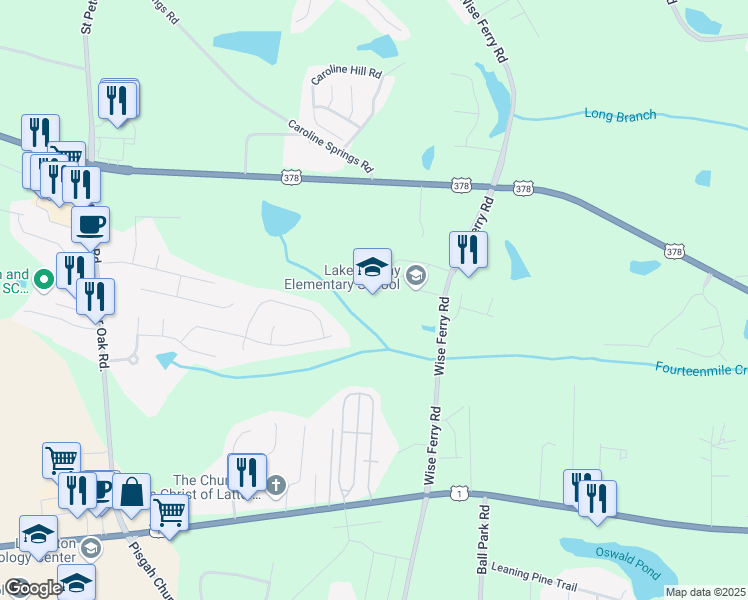 map of restaurants, bars, coffee shops, grocery stores, and more near 205 Wise Ferry Road in Lexington