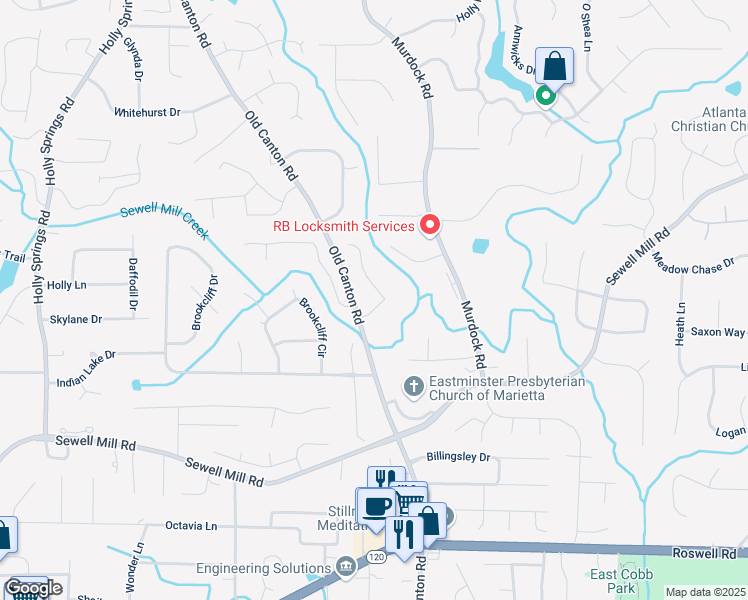 map of restaurants, bars, coffee shops, grocery stores, and more near 3007 Manning Drive in Marietta