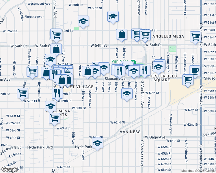 map of restaurants, bars, coffee shops, grocery stores, and more near 5819 5th Avenue in Los Angeles