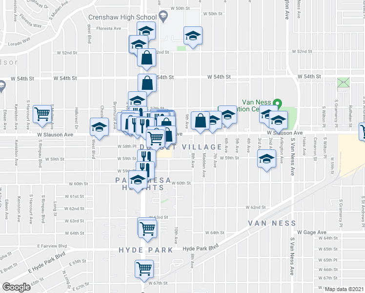 map of restaurants, bars, coffee shops, grocery stores, and more near in Los Angeles