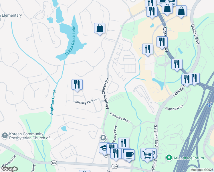 map of restaurants, bars, coffee shops, grocery stores, and more near 2622 Gadsen Walk Northwest in Duluth