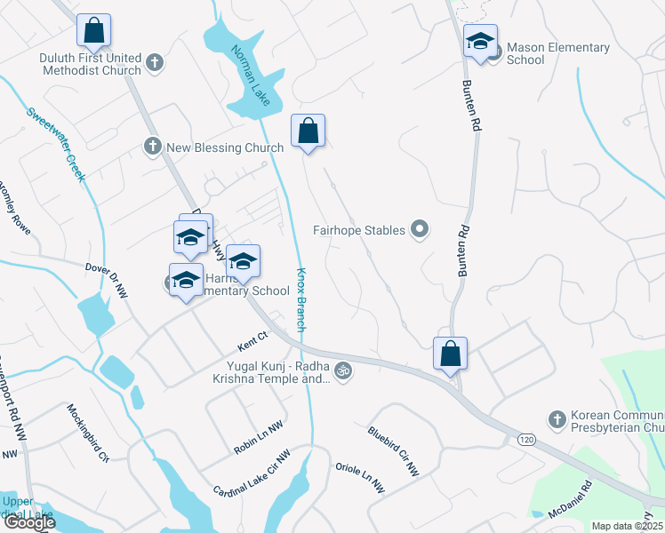 map of restaurants, bars, coffee shops, grocery stores, and more near 2945 Dogwood Creek Parkway Northwest in Duluth