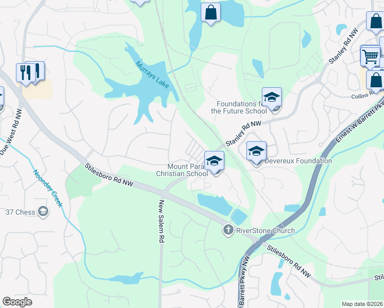 map of restaurants, bars, coffee shops, grocery stores, and more near 2318 Saint Davids Square in Kennesaw