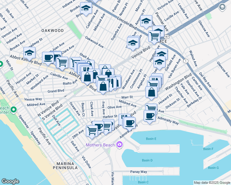 map of restaurants, bars, coffee shops, grocery stores, and more near 510 Boccaccio Avenue in Los Angeles