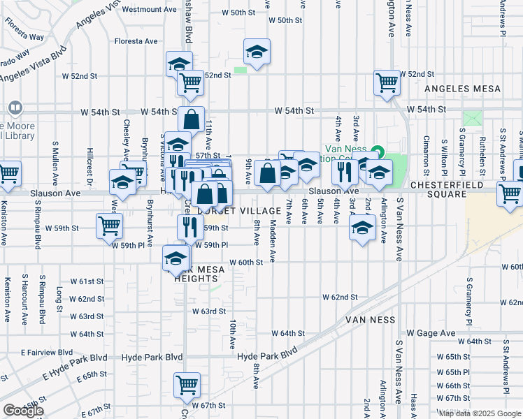 map of restaurants, bars, coffee shops, grocery stores, and more near 5818 8th Avenue in Los Angeles