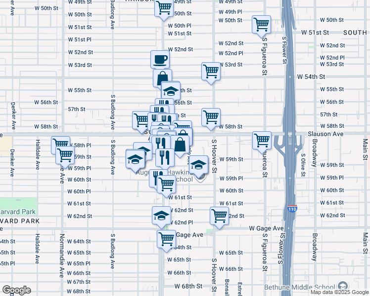 map of restaurants, bars, coffee shops, grocery stores, and more near 5824 Vermont Avenue in Los Angeles