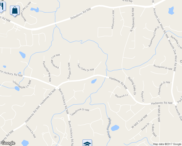 map of restaurants, bars, coffee shops, grocery stores, and more near 4640 Hadaway Road Northwest in Kennesaw
