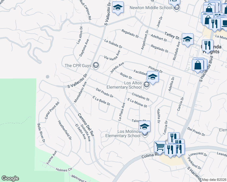 map of restaurants, bars, coffee shops, grocery stores, and more near 2842 Pietro Drive in Hacienda Heights