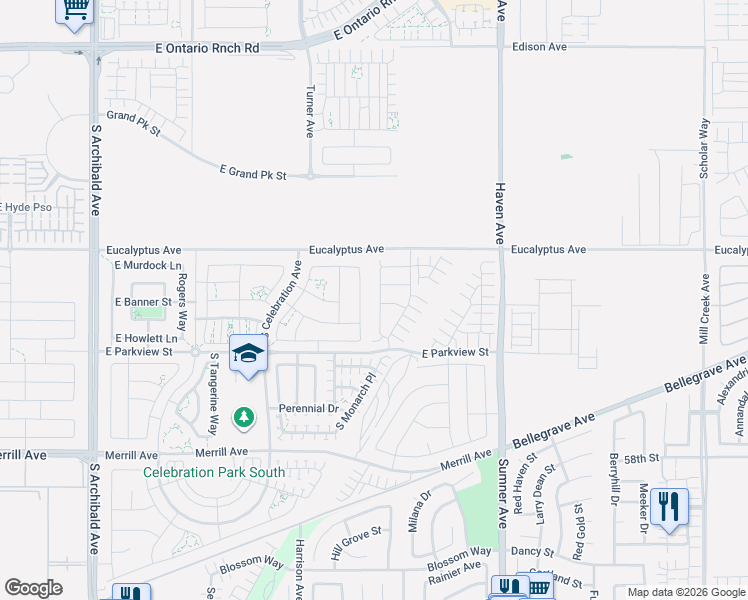 map of restaurants, bars, coffee shops, grocery stores, and more near 4664 Sagewood Lane in Ontario