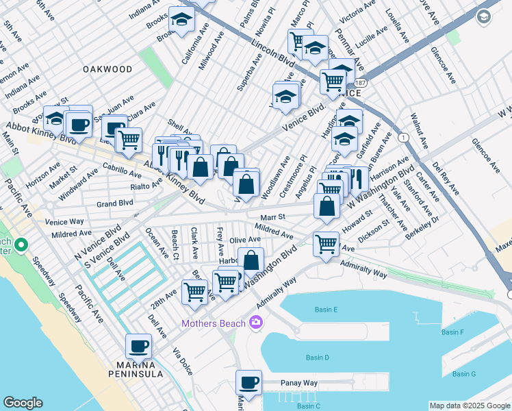 map of restaurants, bars, coffee shops, grocery stores, and more near 510 Boccaccio Avenue in Los Angeles