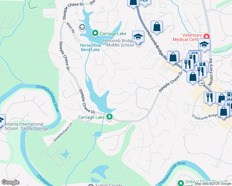 map of restaurants, bars, coffee shops, grocery stores, and more near 8570 Olde Pacer Pointe in Roswell
